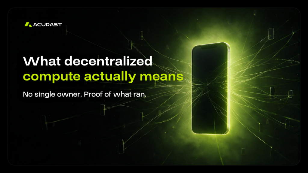 Decentralized compute explained — a glowing smartphone linked to a mesh of distant phones