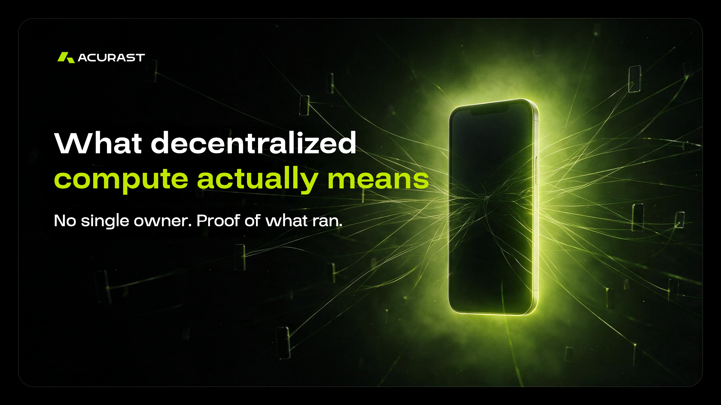 Decentralized compute explained — a glowing smartphone linked to a mesh of distant phones