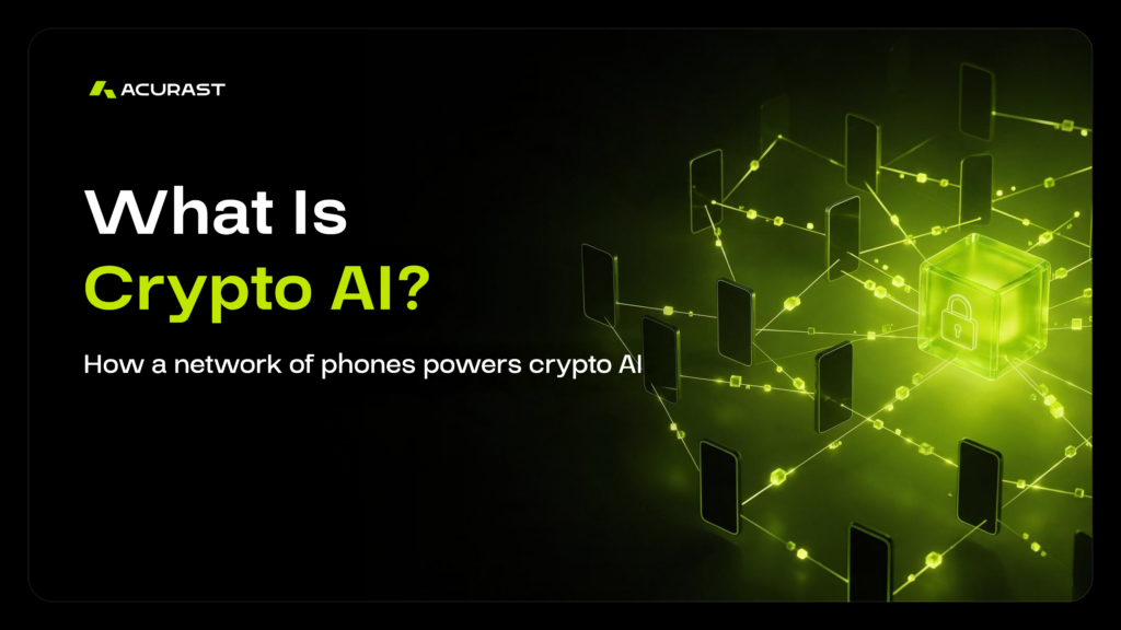 Illustration for an article on crypto AI and Acurast’s decentralized compute network powered by smartphones